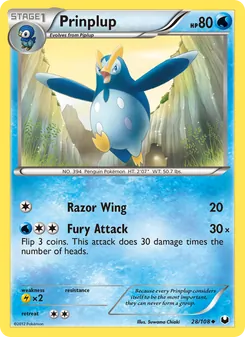 Prinplup card from Dark Explorers, number 28/108