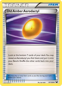 Old Amber Aerodactyl card from Dark Explorers, number 97/108