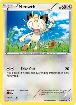 Meowth card from Boundaries Crossed, number 106/149