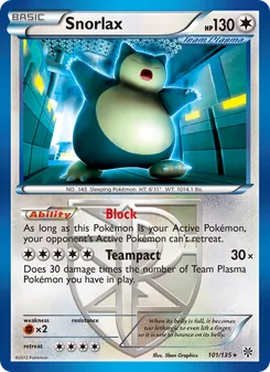 Snorlax card from Plasma Storm, number 101/135