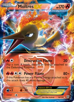 Moltres-EX card from Plasma Storm, number 14/135