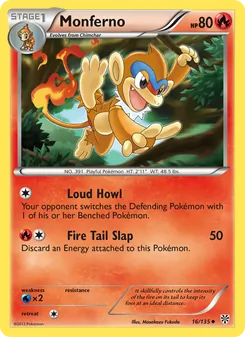Monferno card from Plasma Storm, number 16/135