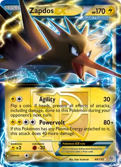 Zapdos-EX card from Plasma Storm, number 48/135