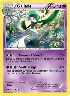 Gallade card from Plasma Storm, number 61/135