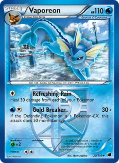 Vaporeon card from Plasma Freeze, number 20/116
