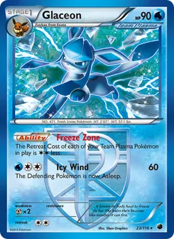 Glaceon card from Plasma Freeze, number 23/116