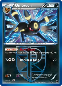 Umbreon card from Plasma Freeze, number 64/116