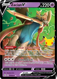 Zacian V card from Celebrations, number 16/25