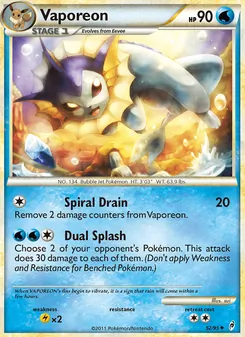 Vaporeon card from Call of Legends, number 52/95