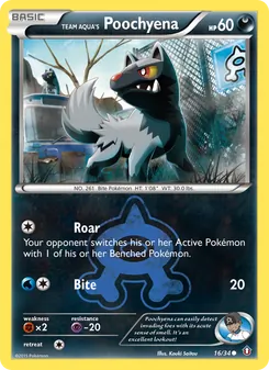 Team Aqua's Poochyena card from Double Crisis, number 16/34