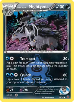 Team Aqua's Mightyena card from Double Crisis, number 18/34