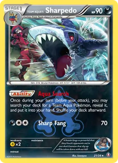 Team Aqua's Sharpedo card from Double Crisis, number 21/34