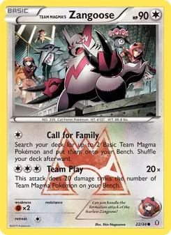 Team Magma's Zangoose card from Double Crisis, number 22/34