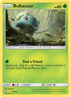 Bulbasaur card from Detective Pikachu, number 1/18