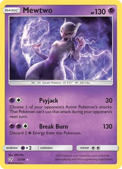 Mewtwo card from Detective Pikachu, number 12/18