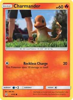 Charmander card from Detective Pikachu, number 4/18