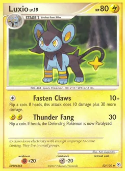 Luxio card from Diamond & Pearl, number 52/130