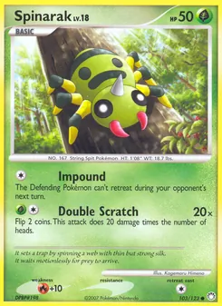 Spinarak card from Mysterious Treasures, number 103/123