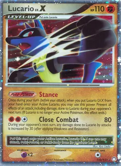 Lucario card from Mysterious Treasures, number 122/123