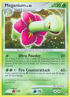 Meganium card from Mysterious Treasures, number 13/123