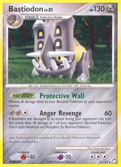 Bastiodon card from Mysterious Treasures, number 21/123
