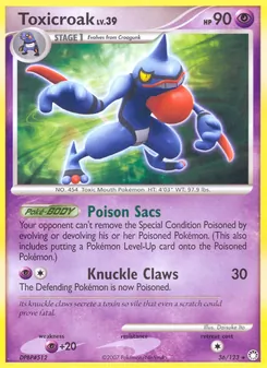 Toxicroak card from Mysterious Treasures, number 36/123
