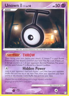 Unown T card from Mysterious Treasures, number 67/123