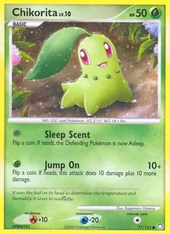 Chikorita card from Mysterious Treasures, number 77/123