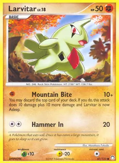 Larvitar card from Mysterious Treasures, number 87/123