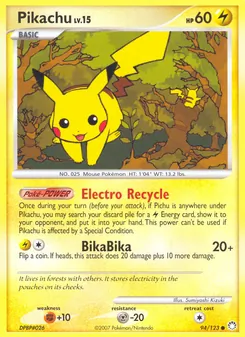 Pikachu card from Mysterious Treasures, number 94/123
