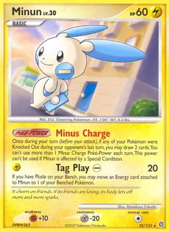 Minun card from Secret Wonders, number 32/132