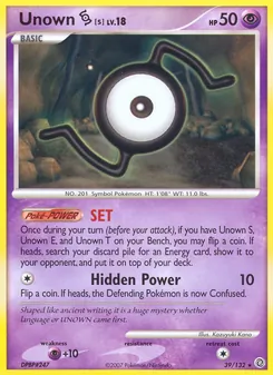 Unown S card from Secret Wonders, number 39/132