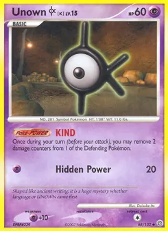 Unown K card from Secret Wonders, number 68/132