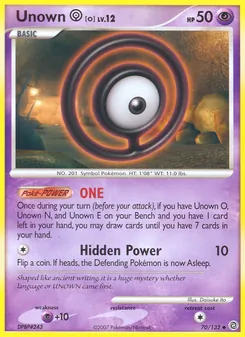 Unown O card from Secret Wonders, number 70/132