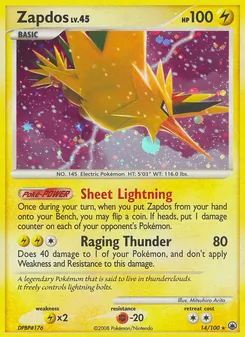 Zapdos card from Majestic Dawn, number 14/100