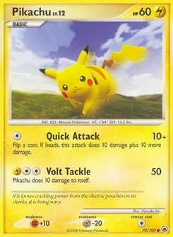 Pikachu card from Majestic Dawn, number 70/100