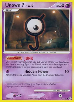Unown J card from Legends Awakened, number 76/146