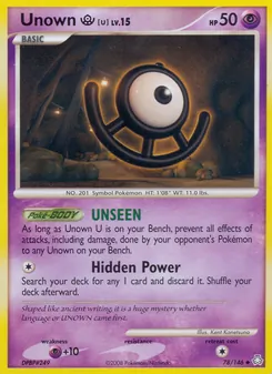 Unown U card from Legends Awakened, number 78/146