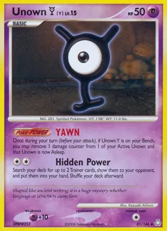 Unown Y card from Legends Awakened, number 81/146