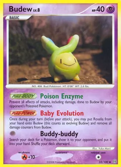 Budew card from Stormfront, number 33/100