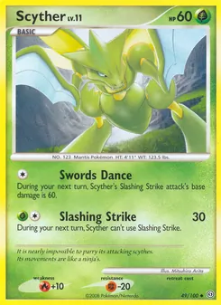 Scyther card from Stormfront, number 49/100