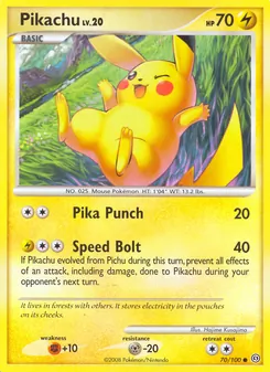 Pikachu card from Stormfront, number 70/100