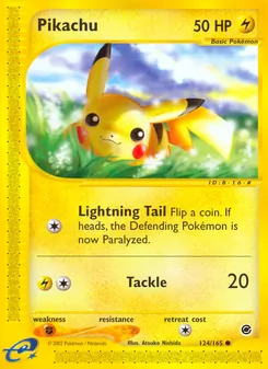Pikachu card from Expedition Base Set, number 124/165