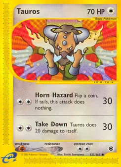 Tauros card from Expedition Base Set, number 133/165