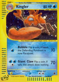 Kingler card from Expedition Base Set, number 15/165