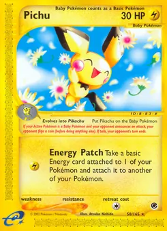 Pichu card from Expedition Base Set, number 58/165