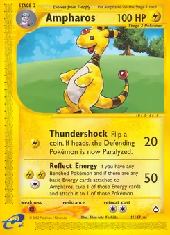 Ampharos card from Aquapolis, number 1/147