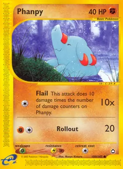 Phanpy card from Aquapolis, number 100/147