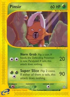 Pinsir card from Aquapolis, number 101/147
