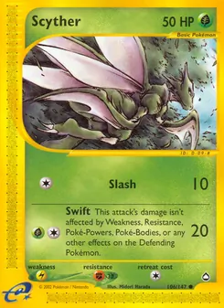 Scyther card from Aquapolis, number 106/147